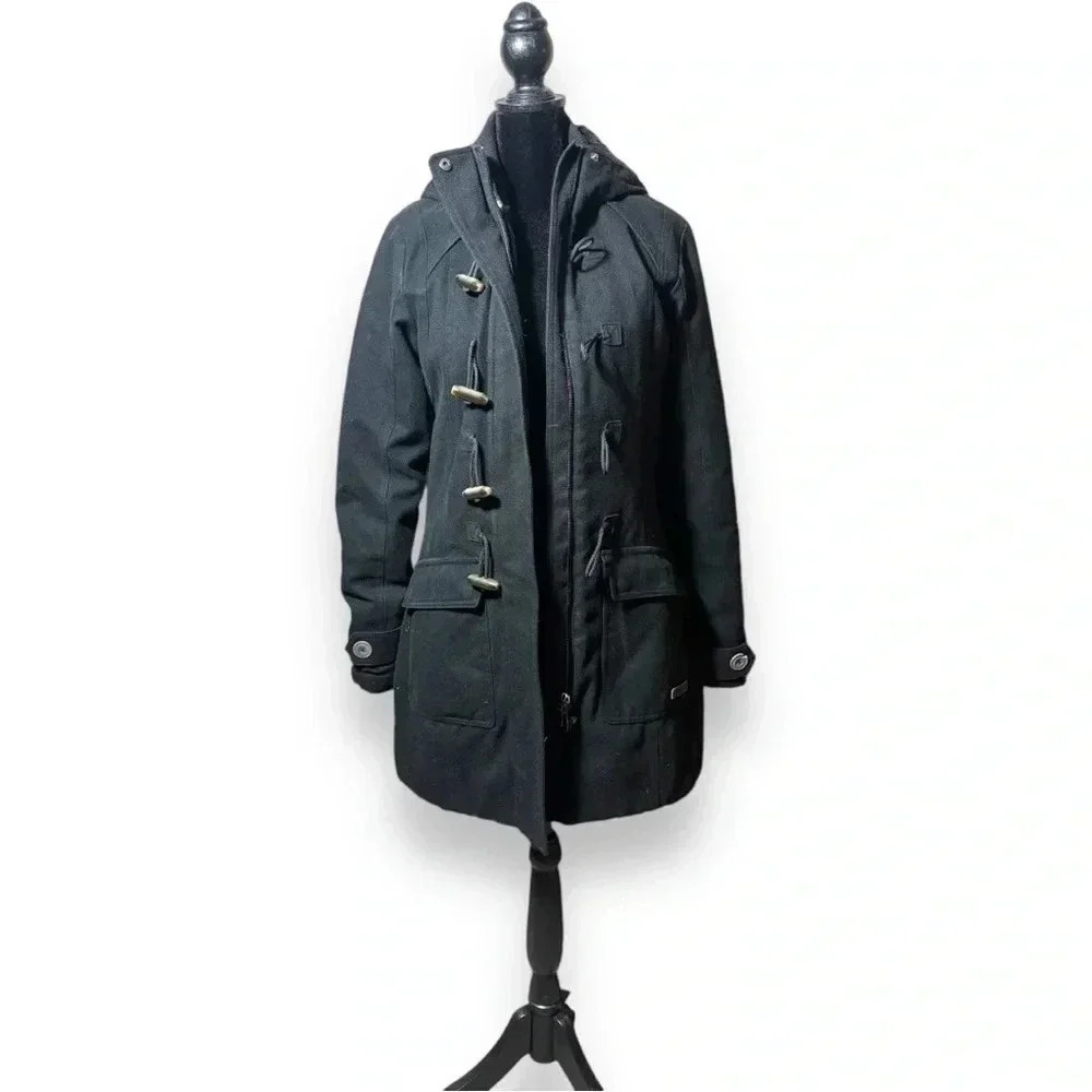 Merrell Women’s Opti-Warm Toggle Closure Black Sm Hooded Mid Length Duffel Coat - Picture 2 of 16